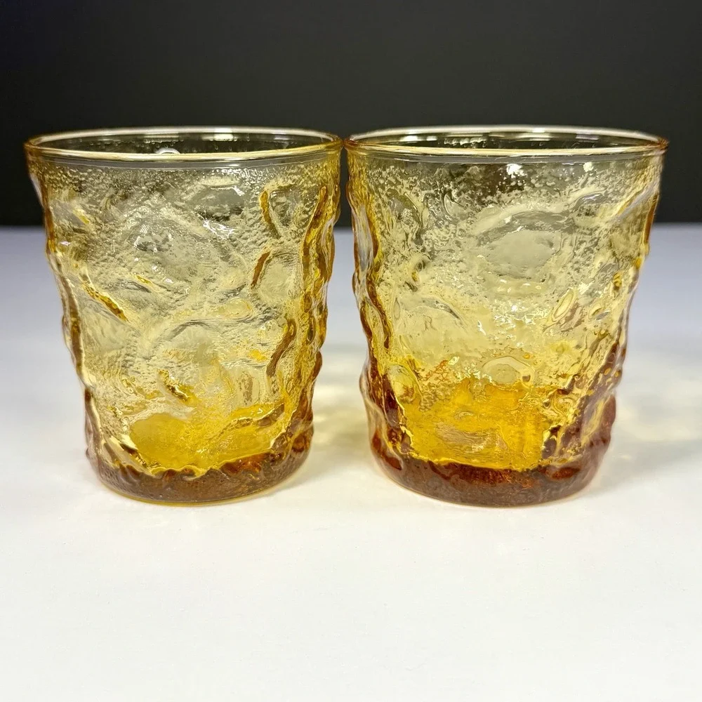 Vintage Anchor Hocking Lido Milano Honey Gold Amber Tumblers 8 oz. Set of 6
